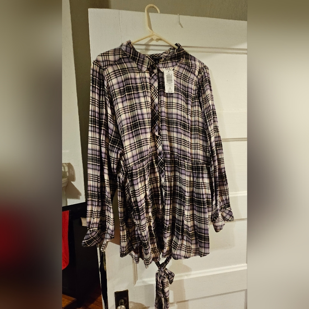Torrid Plaid Blouse - Purple and Black